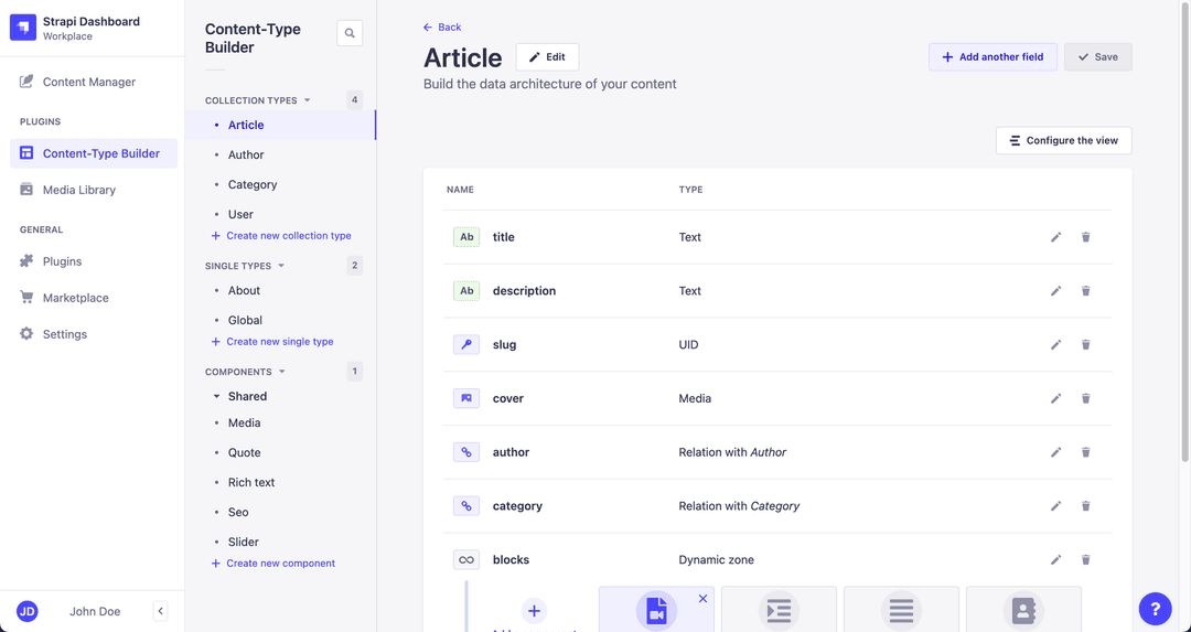 Strapi interface
