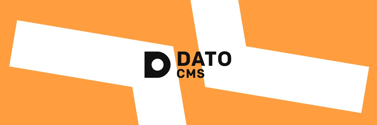 DatoCMS logo on orange geometric background