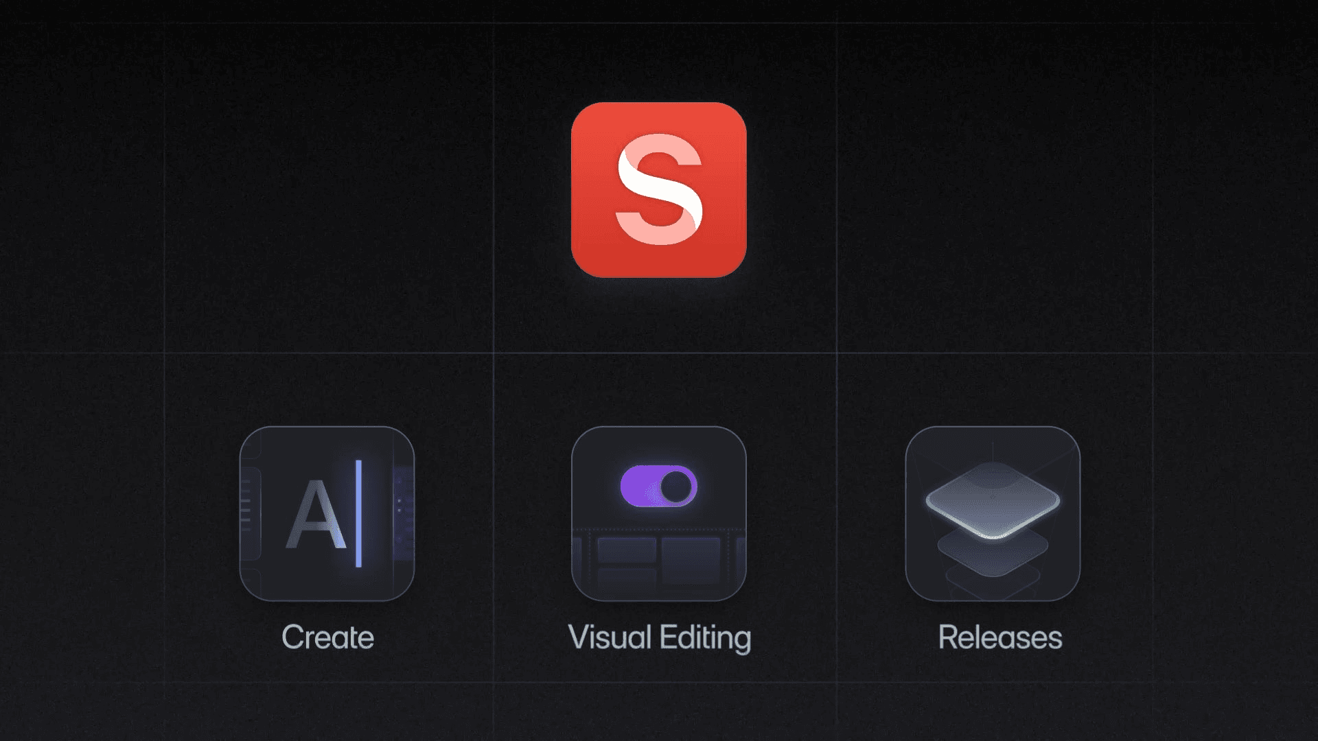 Sanity Create, Visual Editing, and Releases feature icons on dark background