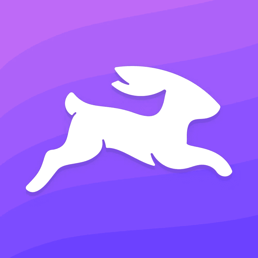 White rabbit silhouette running on purple gradient background