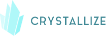 Crystallize logo with teal crystal icon and text