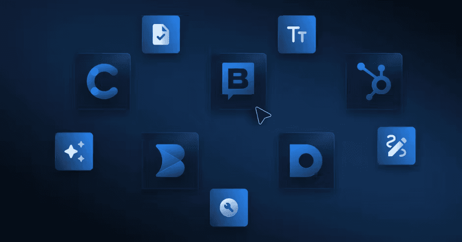 Collection of CMS platform icons on dark blue gradient background