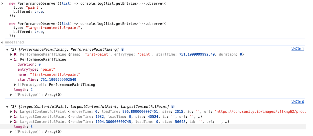 browser console output
