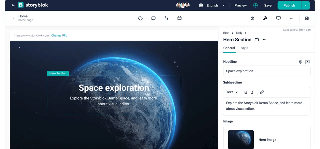 Storyblok interface