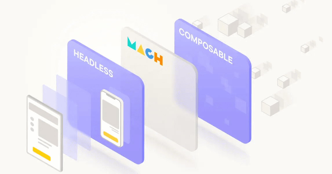 MACH architecture diagram showing headless and composable content layers