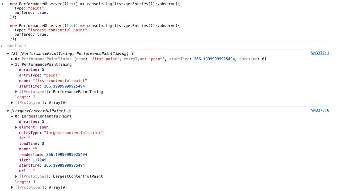 browser console output