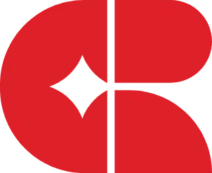 Red abstract logo with star-shaped cutout forming letter C and B