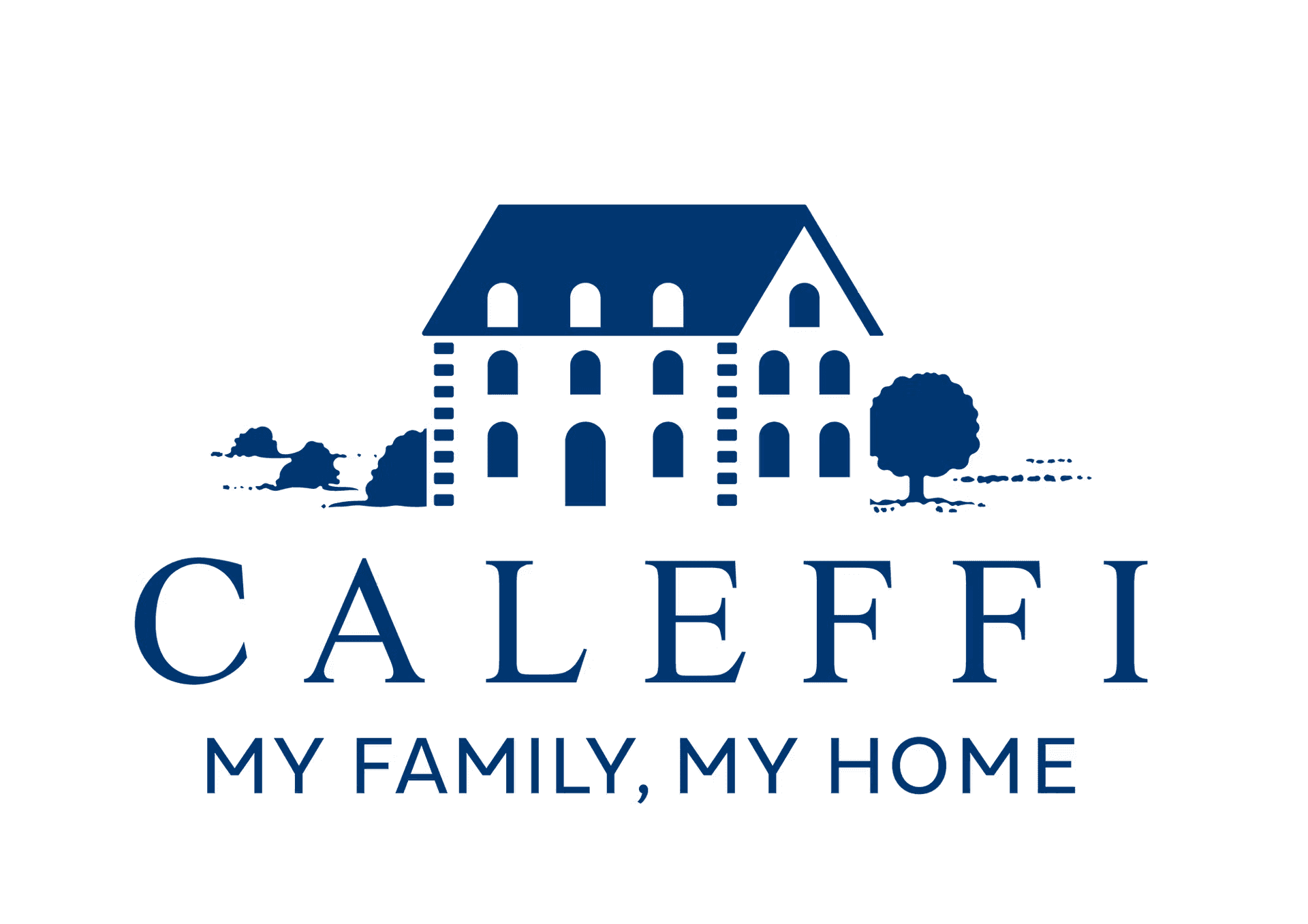 Caleffi brand logo with Italian villa illustration and tagline My Family My Home