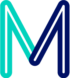 Stylized M letter logo in teal and navy blue gradient