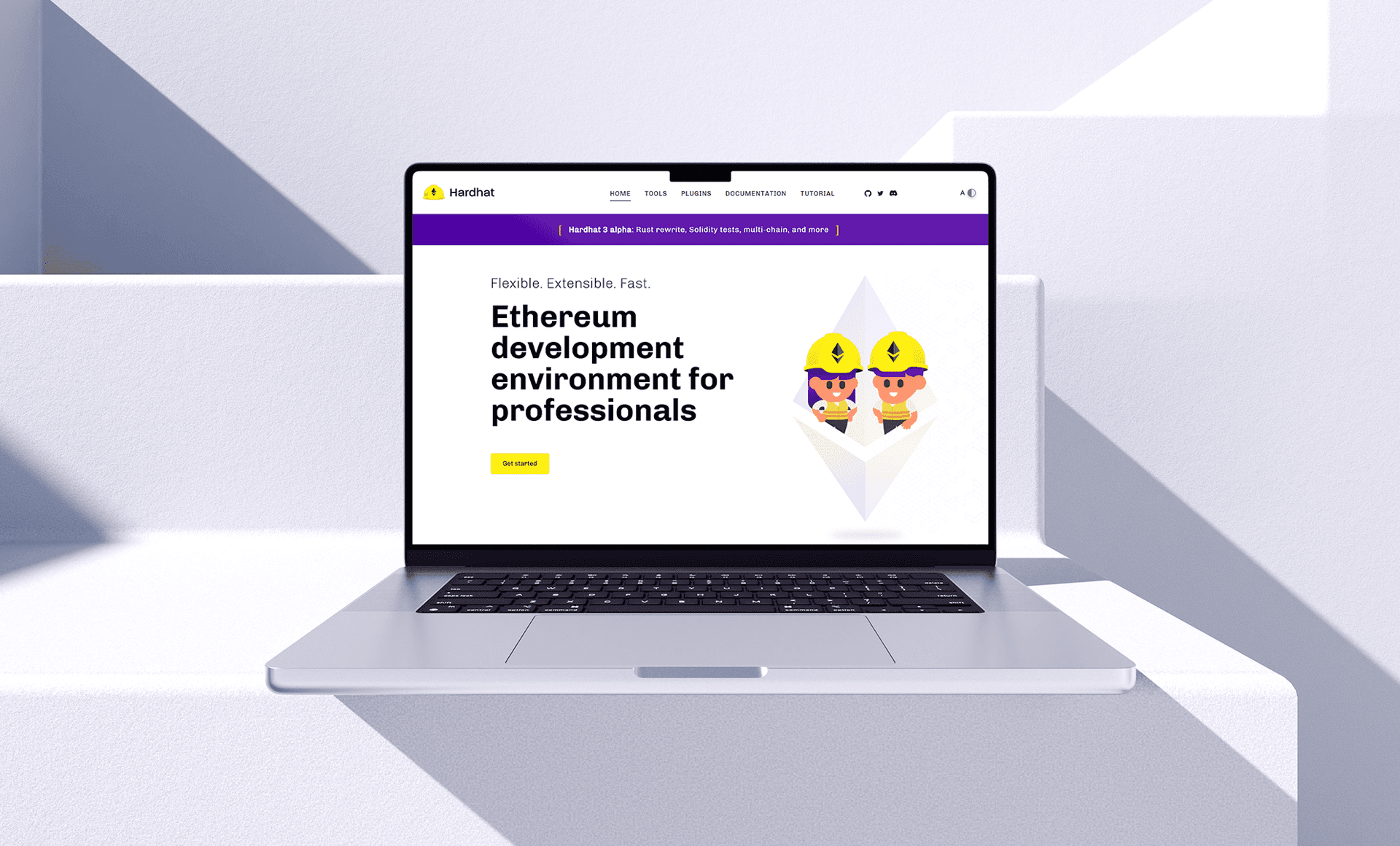 Laptop showing Hardhat Ethereum development environment website