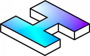 Hydrogen isometric 3D letter H with blue-purple gradient fill