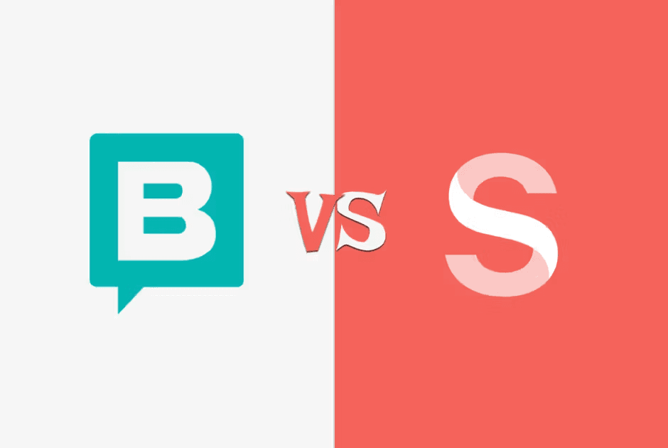 Brevo vs Sanity logos comparison on split green and coral background