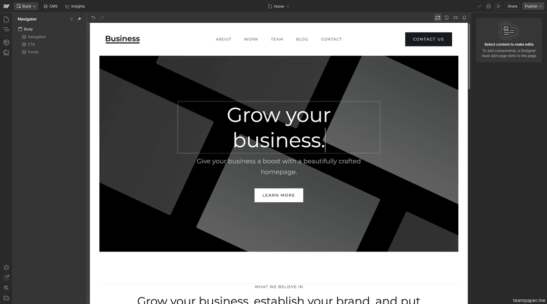 Webflow "build" mode