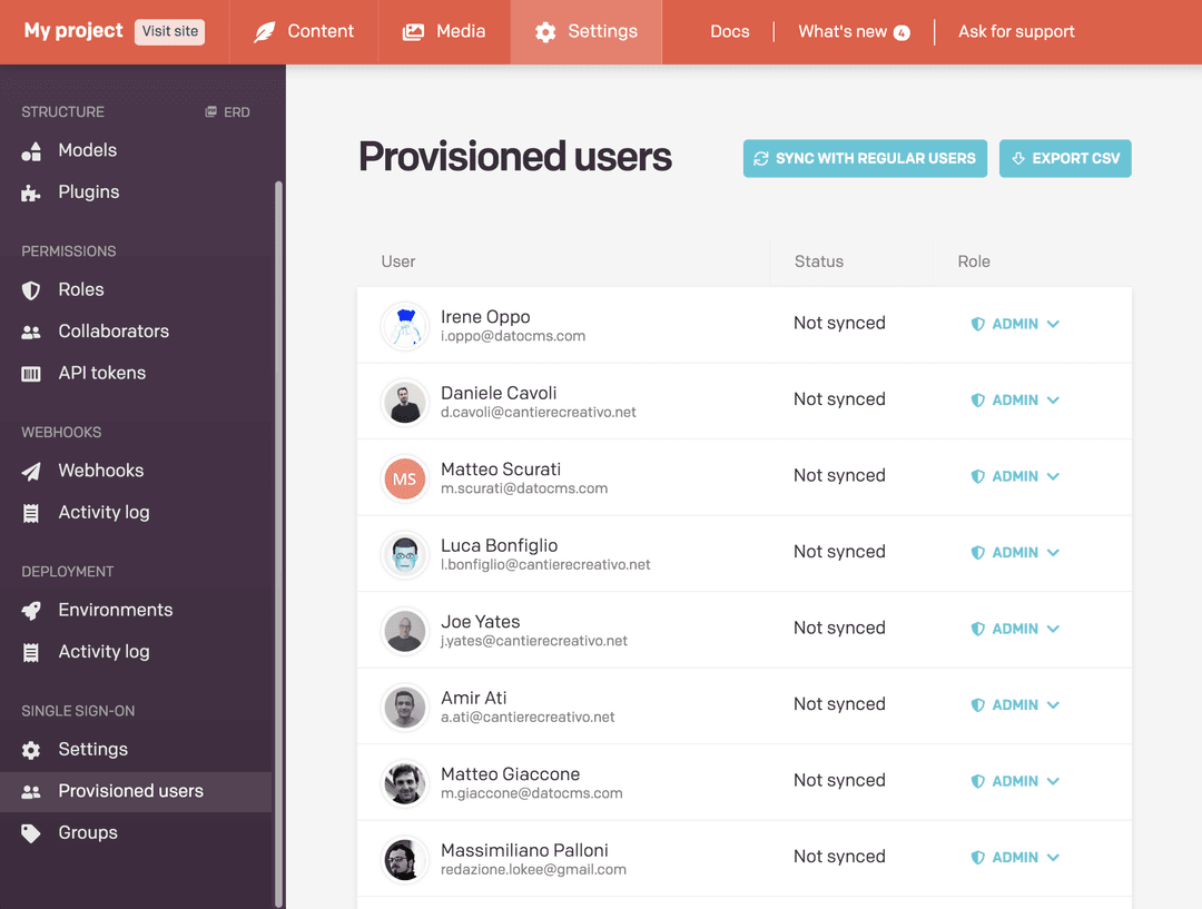 Dato CMS interface