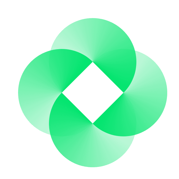 Four overlapping green gradient circles forming a diamond center