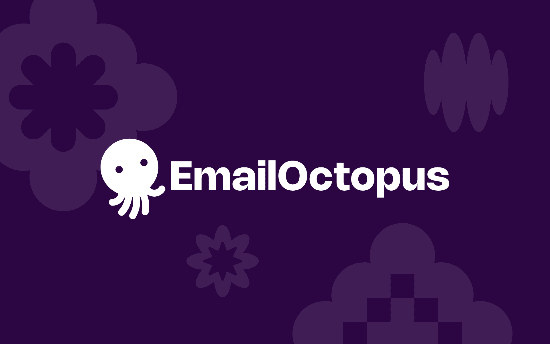 EmailOctopus logo with a white cartoon octopus icon and text on a dark purple background