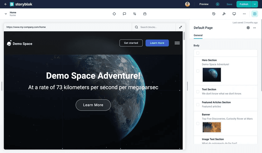 Storyblok interface