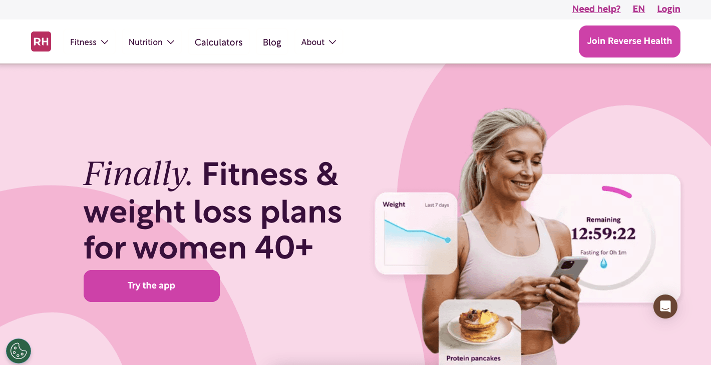 Fitness and weight loss website homepage for women over 40