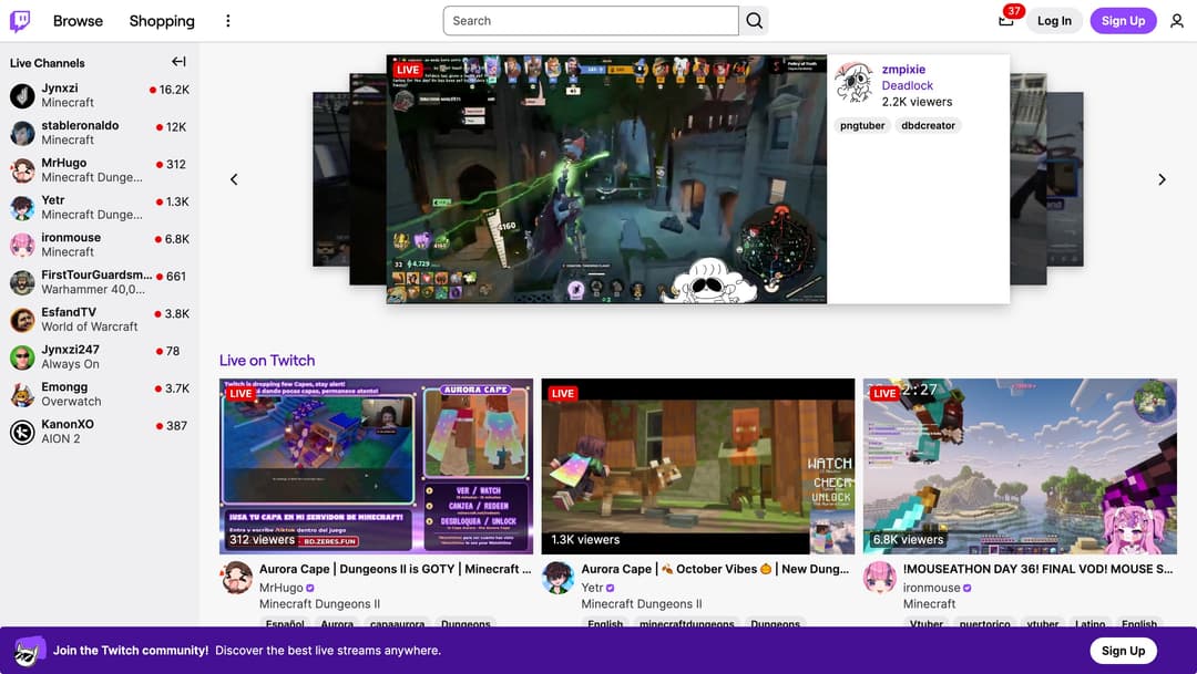 Twitch main page