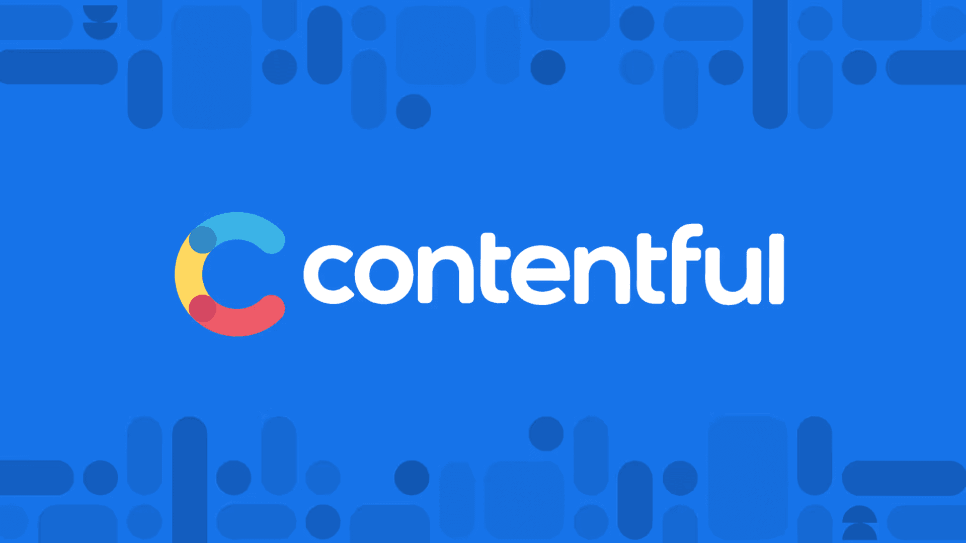 Contentful logo on blue background with abstract geometric shapes