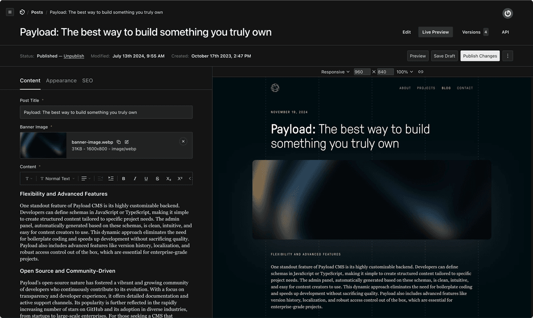 Payload CMS editor