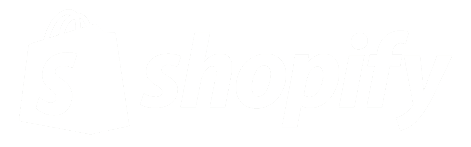 Shopify logo with bag icon and wordmark in white on transparent
