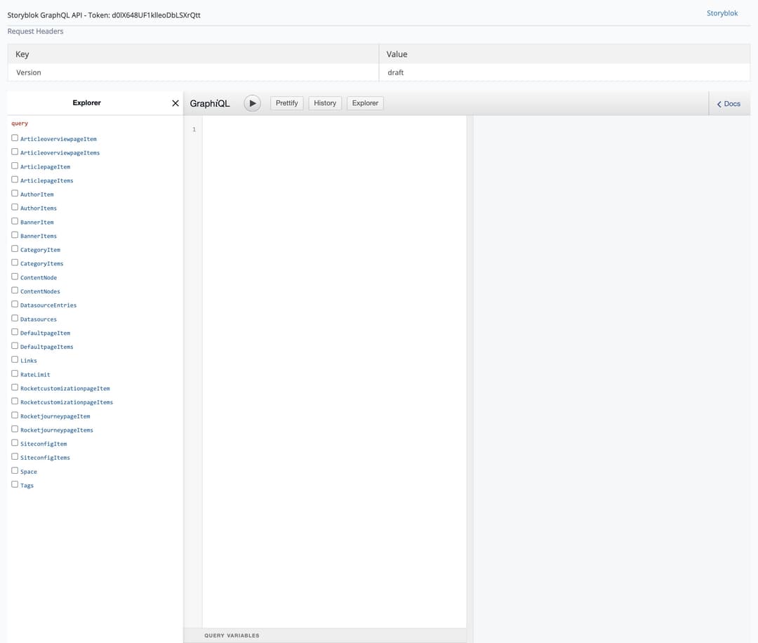 Storyblok GraphiQL interface