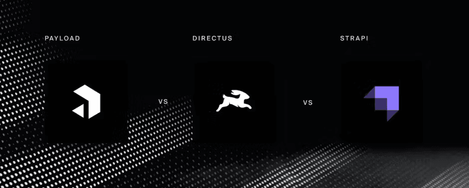 Payload, Directus, and Strapi logo comparison on dark background