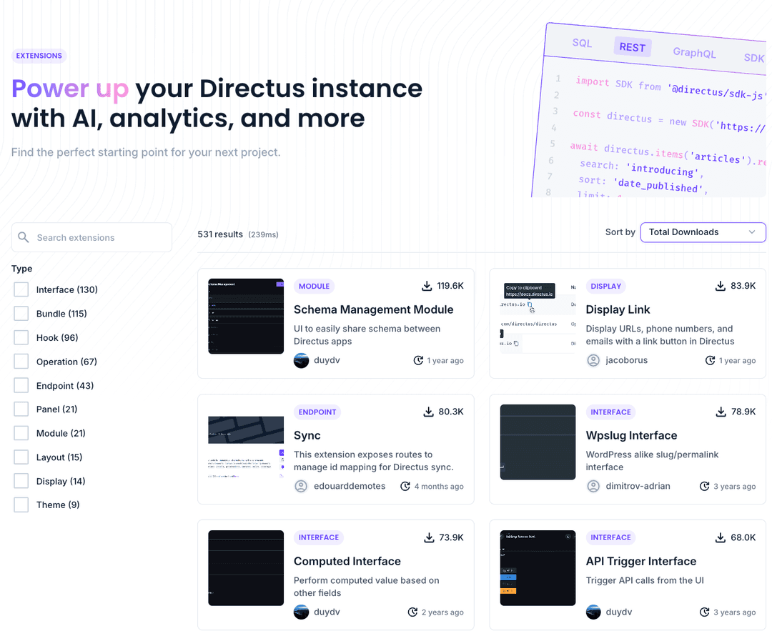 Directus extansions marketplace