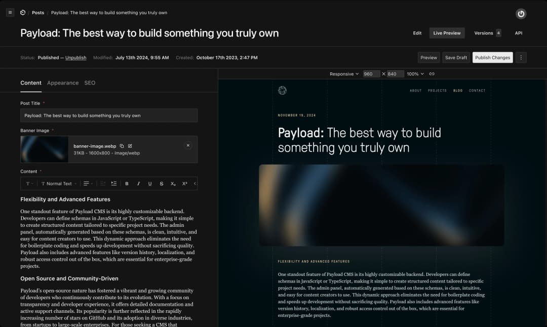 Payload CMS Visual Editor