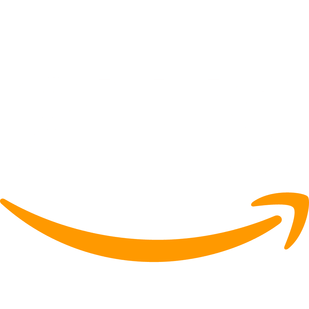 Amazon smile arrow logo in orange on white background