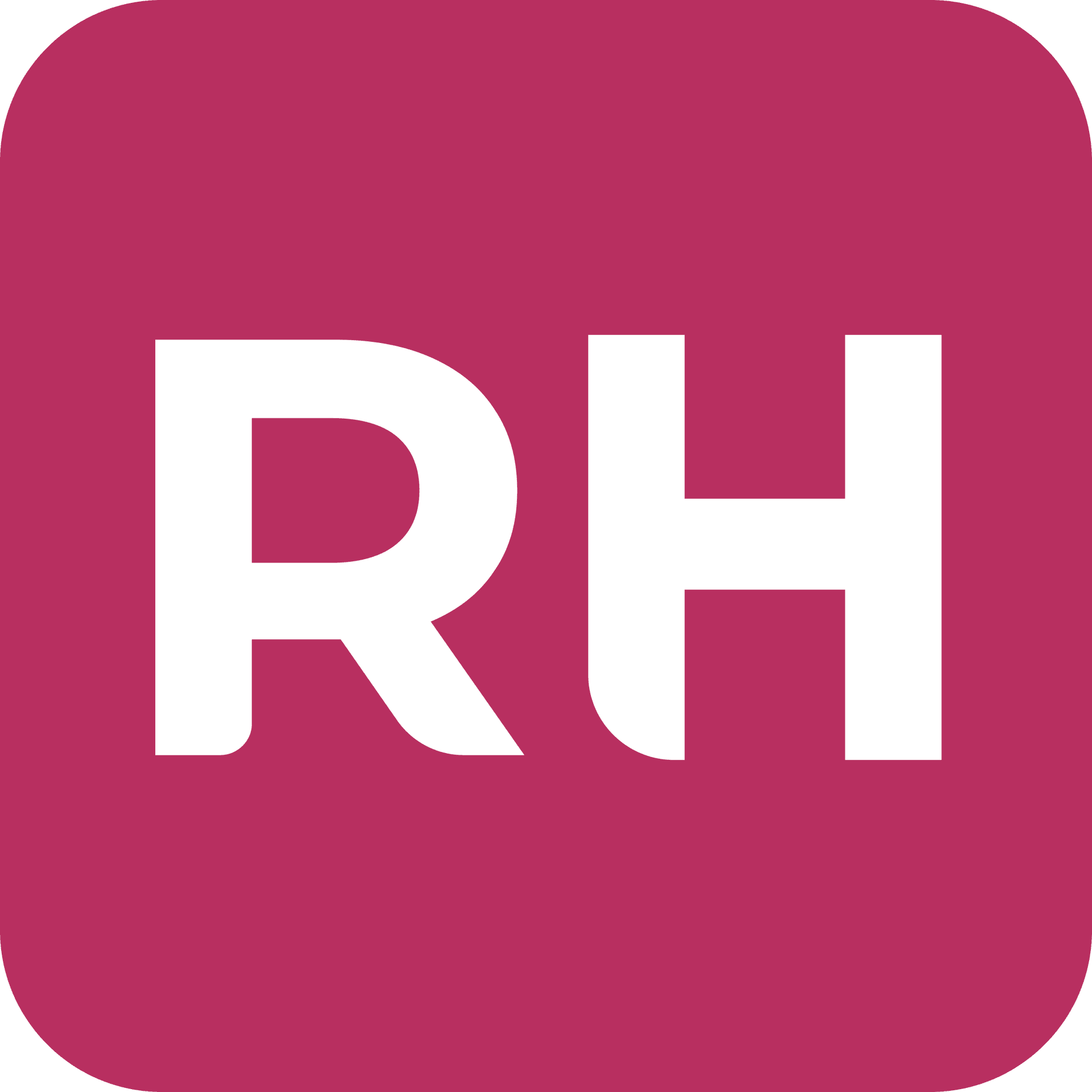 Pink rounded square app icon with white RH letters