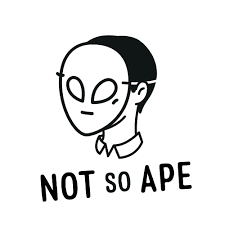 Not So Ape cartoon alien character logo in black and white