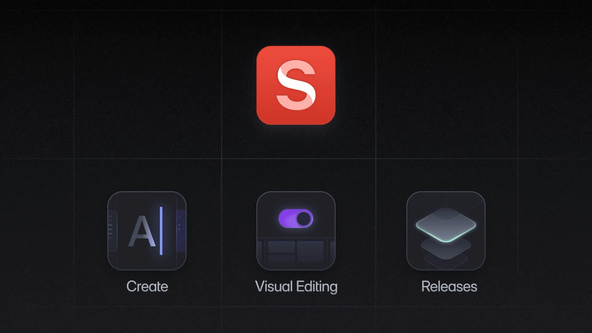Sanity Create, Visual Editing, and Releases feature icons on dark background