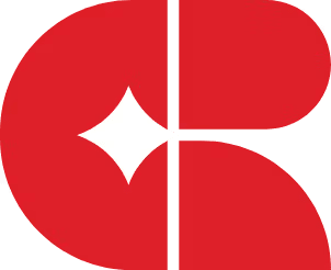 Red abstract logo with star-shaped cutout forming letter C and B