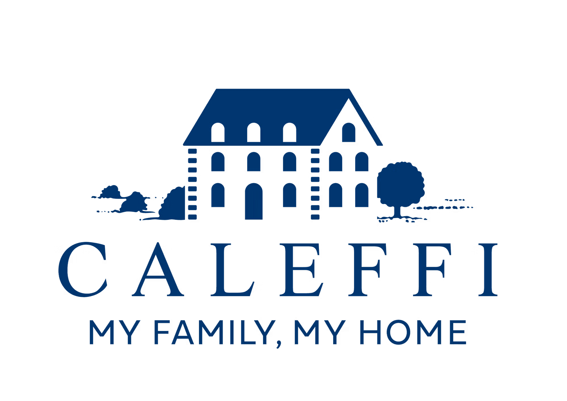 Caleffi brand logo with Italian villa illustration and tagline My Family My Home