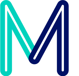 Stylized M letter logo in teal and navy blue gradient