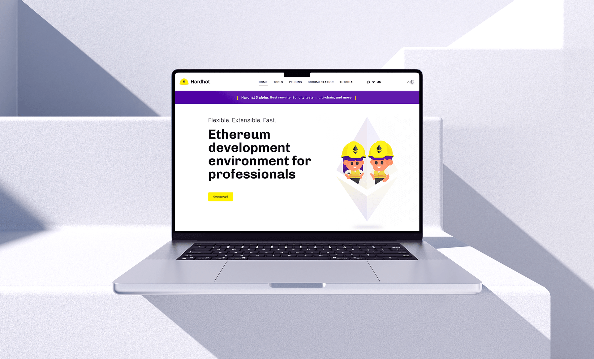 Laptop showing Hardhat Ethereum development environment website