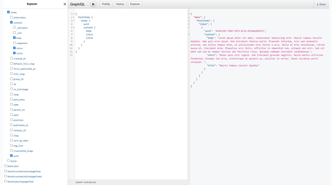Example of posts query in GraphiQL