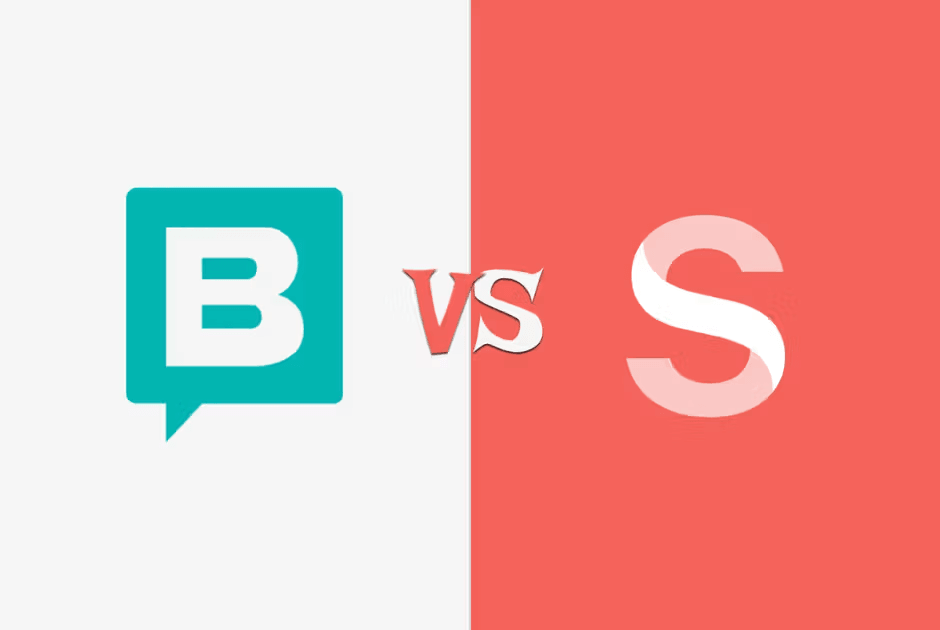 Brevo vs Sanity logos comparison on split green and coral background
