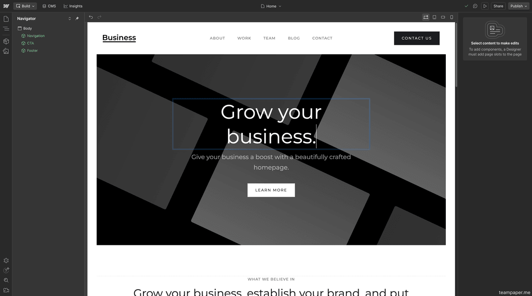 Webflow "build" mode