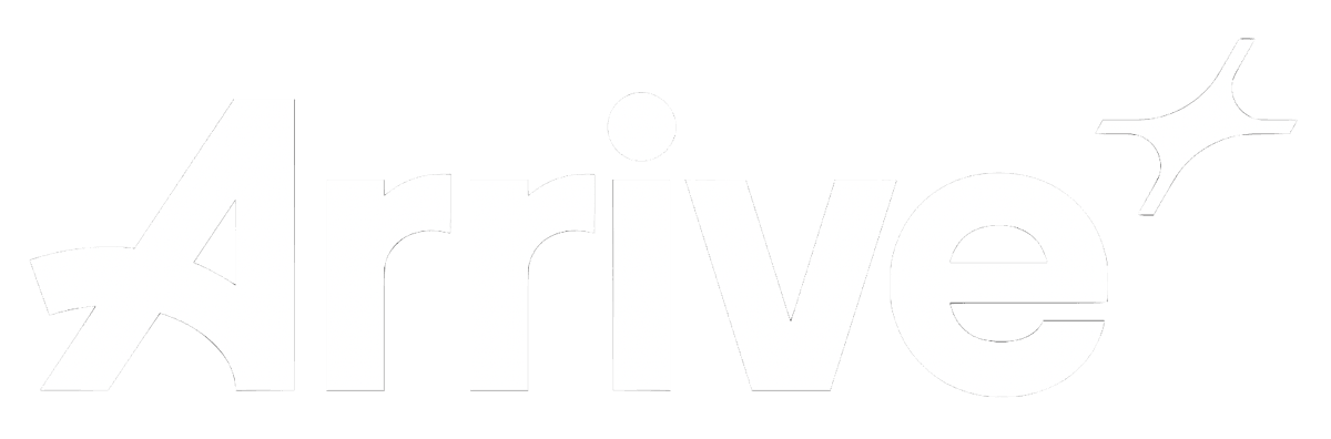 Arrive logo in white on transparent background