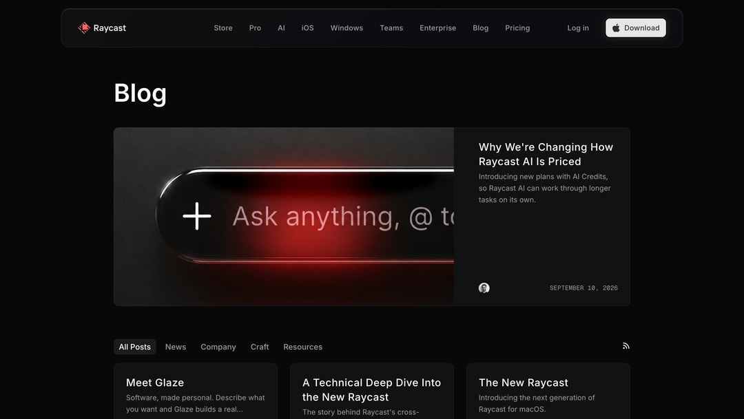 Next.js and Raycast main page