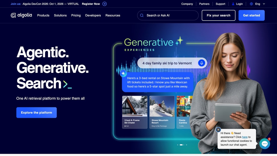 Algolia main page
