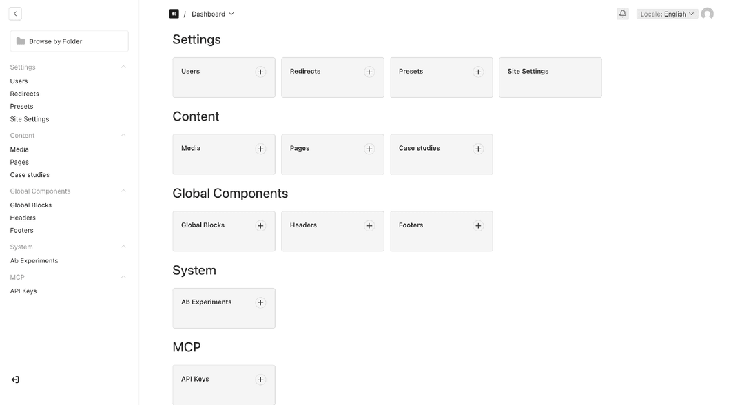 Dashboard of the migrated project's Payload admin panel.