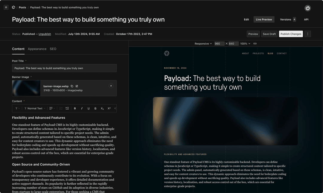Payload CMS editor
