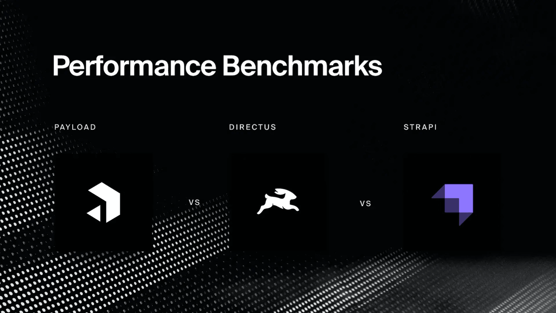 Performance benchmarks comparing Payload, Directus, and Strapi logos