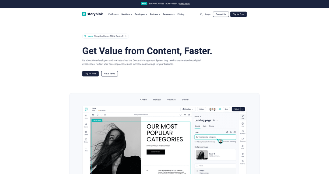 Storyblok interface