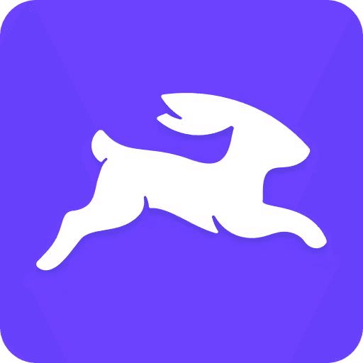 White running rabbit icon on purple rounded square background