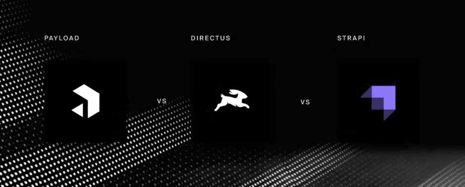 Payload, Directus, and Strapi logo comparison on dark background